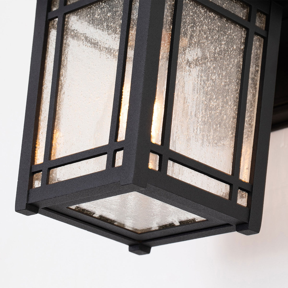 Cedar Point Small IP44 Wall Lantern in Black with Seeded Glass
