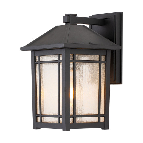 Cedar Point Medium IP44 Wall Lantern in Black with Seeded Glass