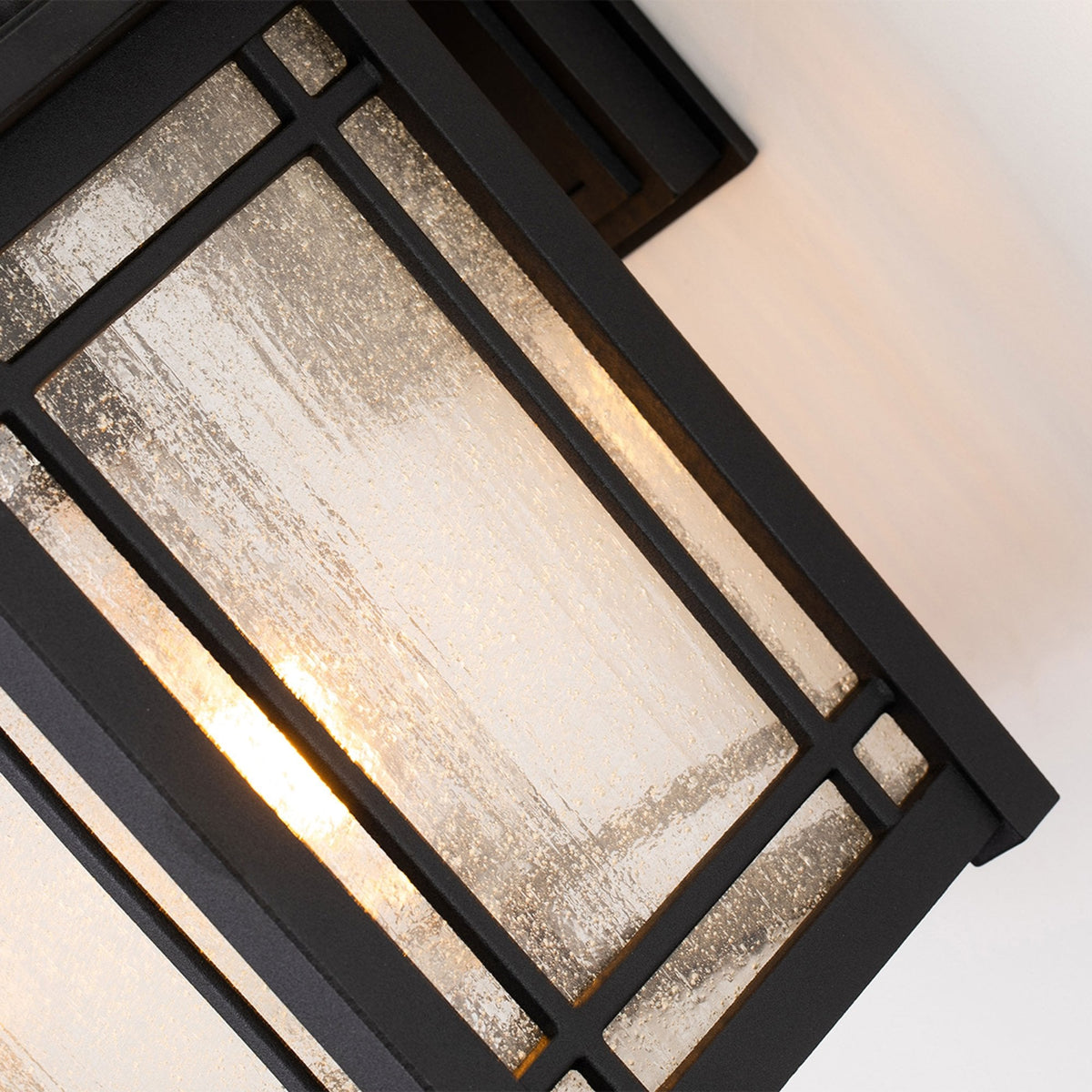 Cedar Point Medium IP44 Wall Lantern in Black with Seeded Glass