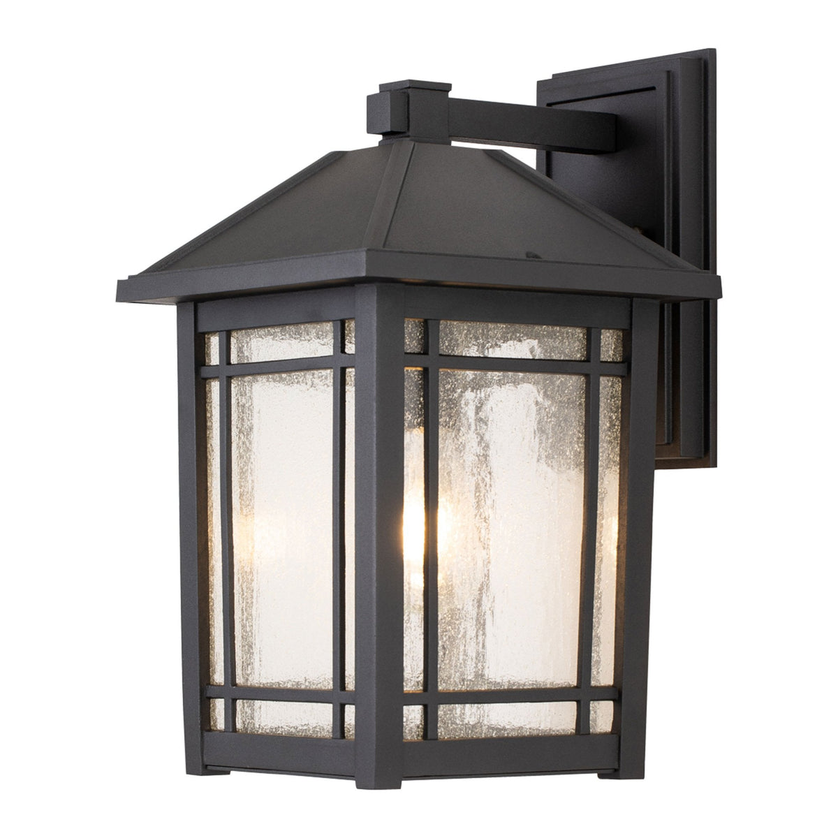 Cedar Point Large IP44 Wall Lantern in Black with Seeded Glass