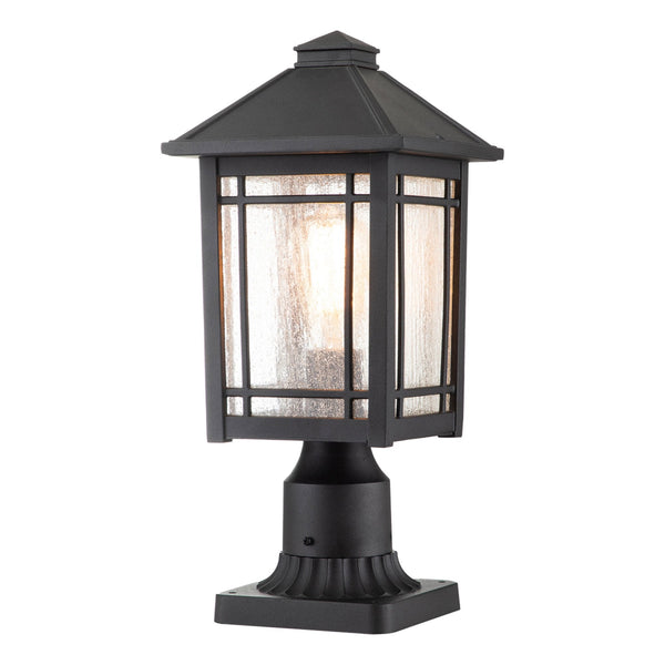 Cedar Point Medium IP44 Pedestal Lantern in Black with Seeded Glass