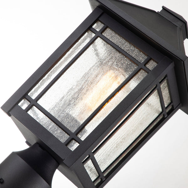 Cedar Point Medium IP44 Pedestal Lantern in Black with Seeded Glass