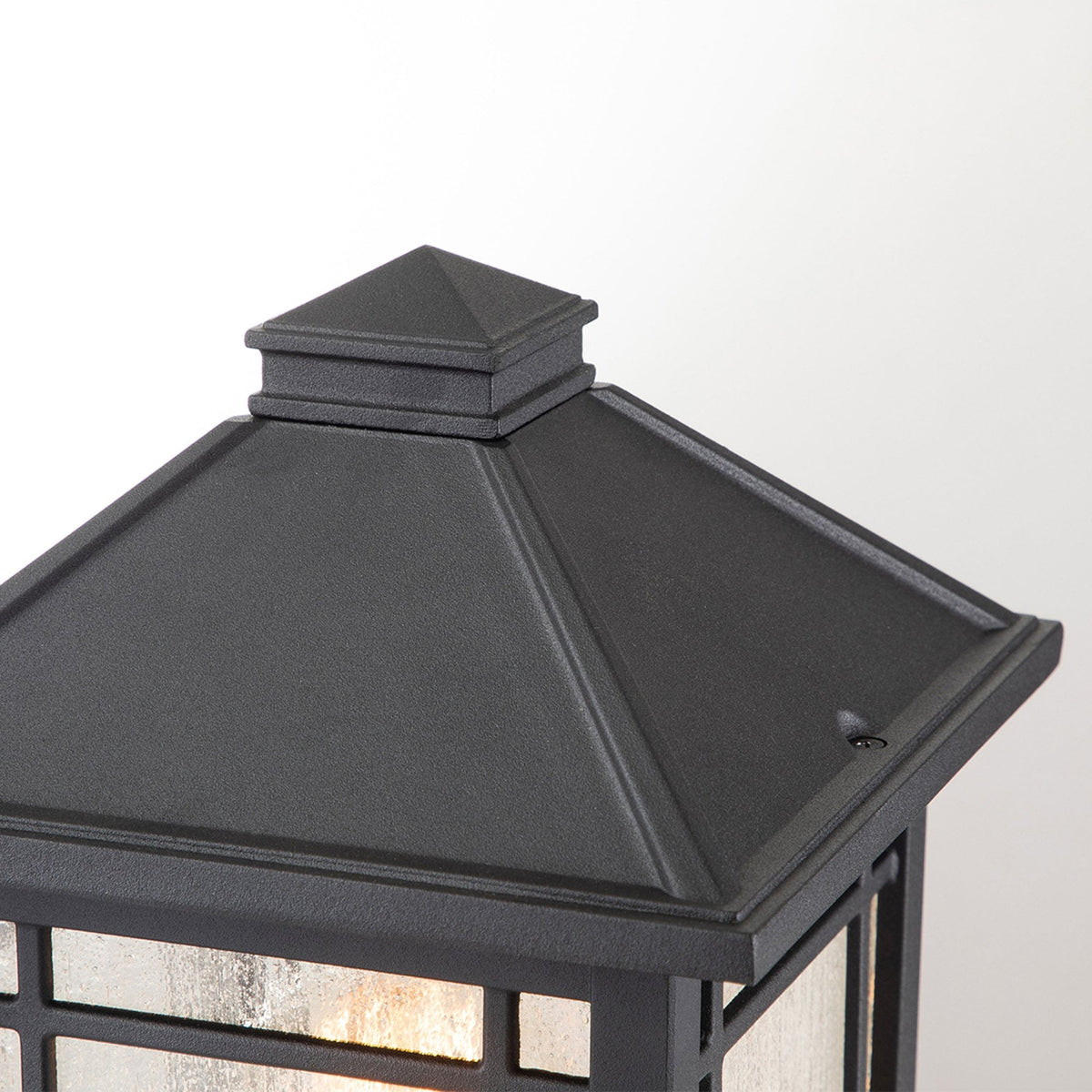 Cedar Point Medium IP44 Pedestal Lantern in Black with Seeded Glass