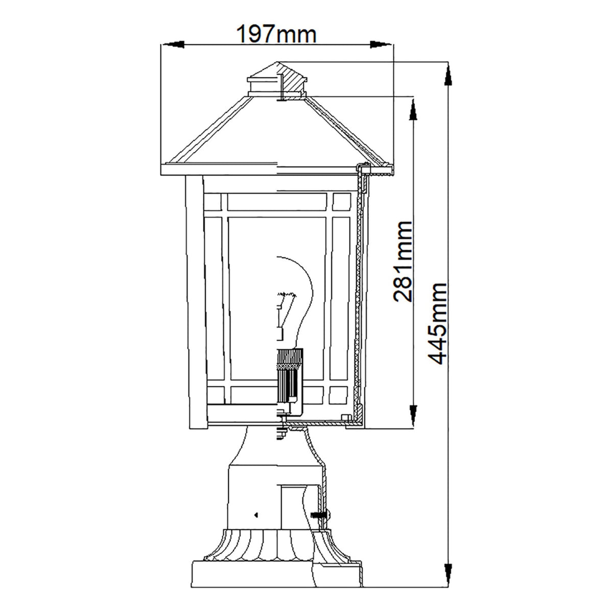 Cedar Point Medium IP44 Pedestal Lantern in Black with Seeded Glass