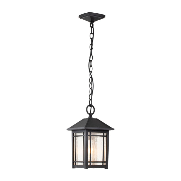 Cedar Point Medium IP44 Pendant Lantern in Black with Seeded Glass