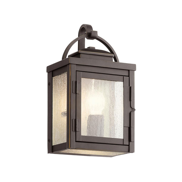 Carlson IP44 Small Exterior Wall Light in Rubbed Bronze with Seeded Glass