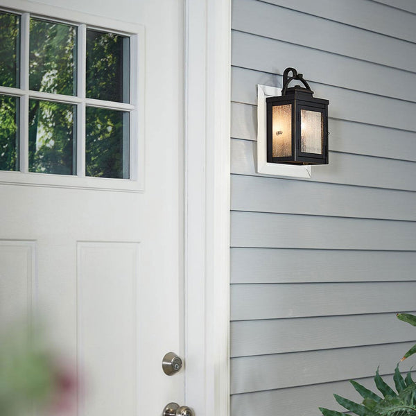 Carlson IP44 Small Exterior Wall Light in Rubbed Bronze with Seeded Glass