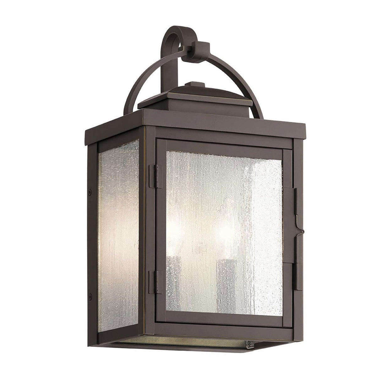 Carlson IP44 Medium Exterior Wall Light in Rubbed Bronze with Seeded Glass