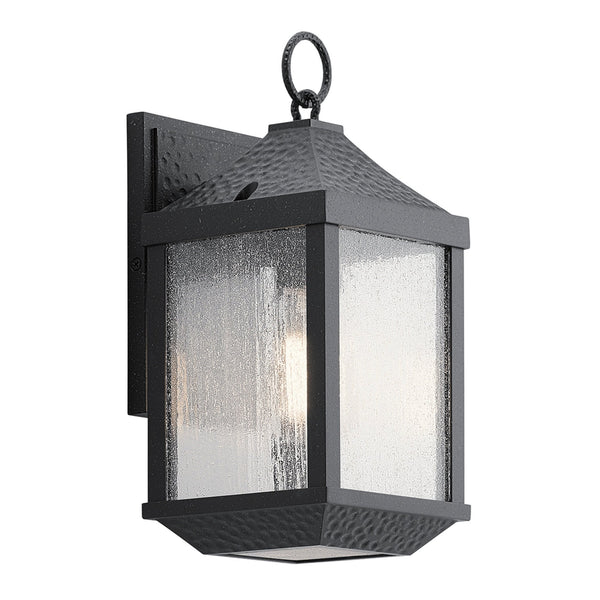 Springfield IP44 Small Exterior Wall Light in Distressed Black with Seeded Glass