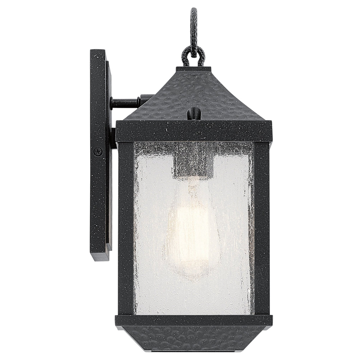 Springfield IP44 Small Exterior Wall Light in Distressed Black with Seeded Glass