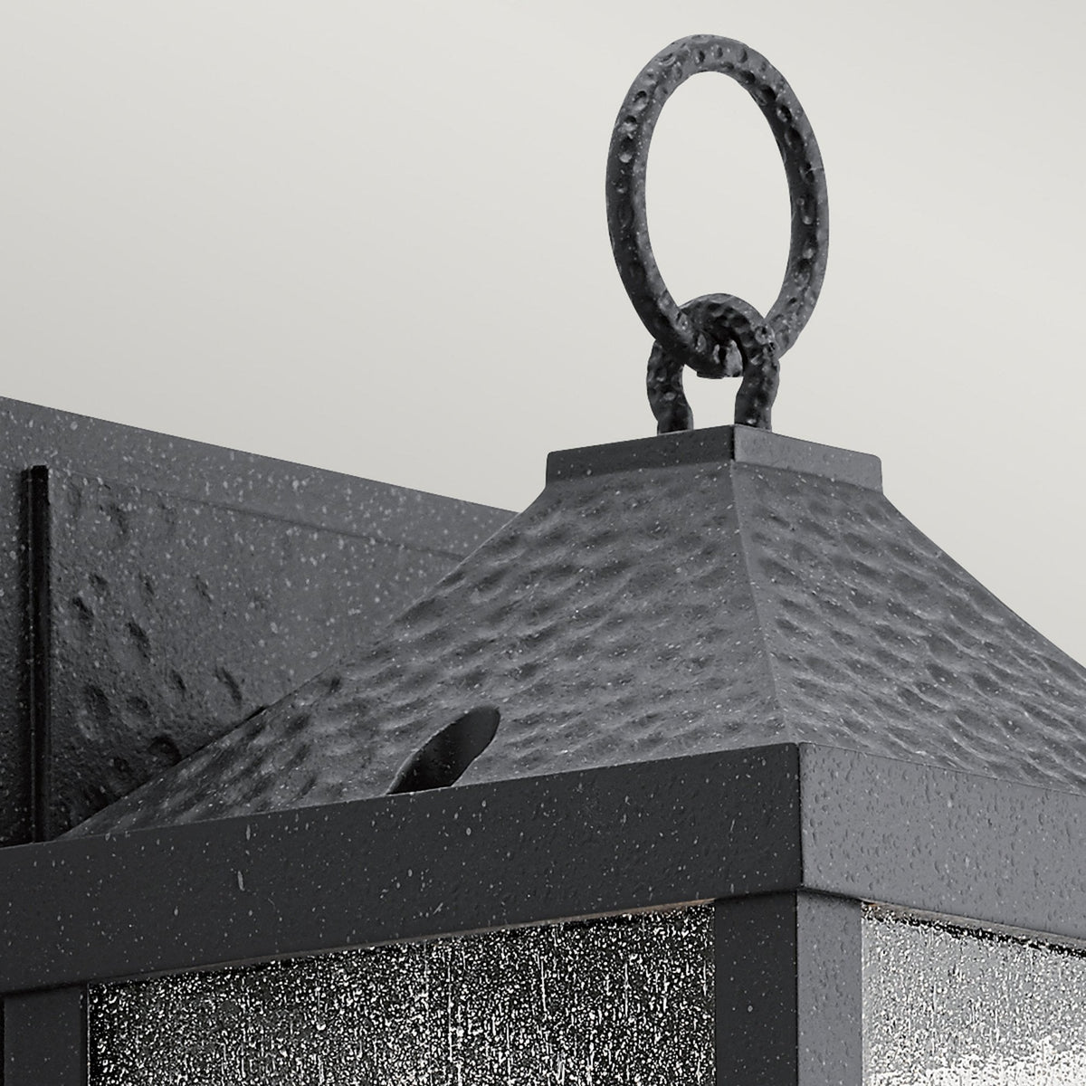Springfield IP44 Small Exterior Wall Light in Distressed Black with Seeded Glass