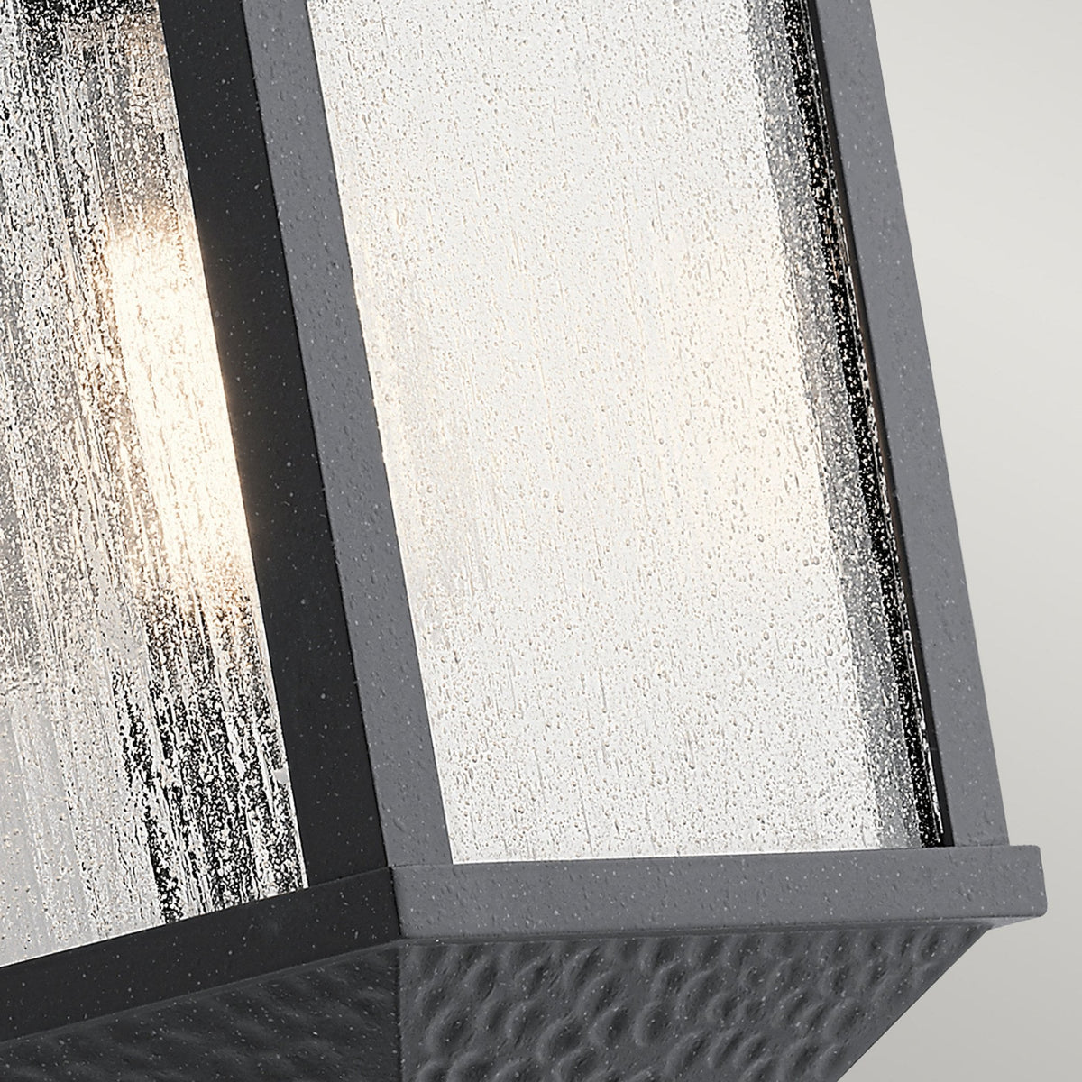 Springfield IP44 Small Exterior Wall Light in Distressed Black with Seeded Glass