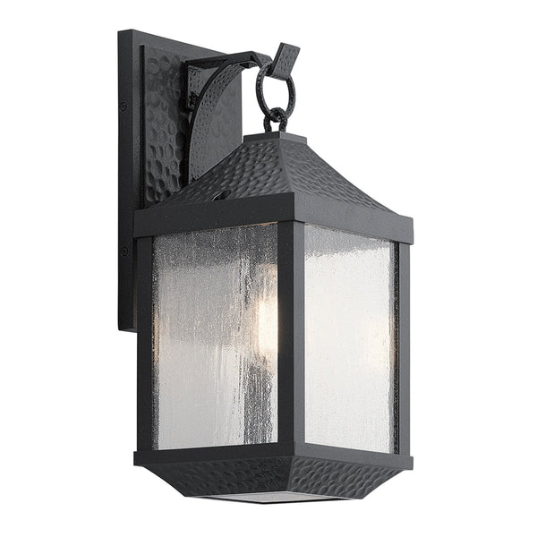 Springfield IP44 Medium Exterior Wall Light in Distressed Black with Seeded Glass