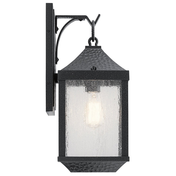 Springfield IP44 Medium Exterior Wall Light in Distressed Black with Seeded Glass