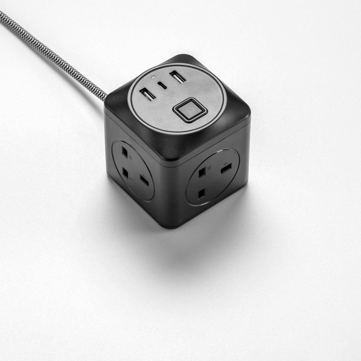 Decorative Triple Socket and USB 2m Extension Lead in Black