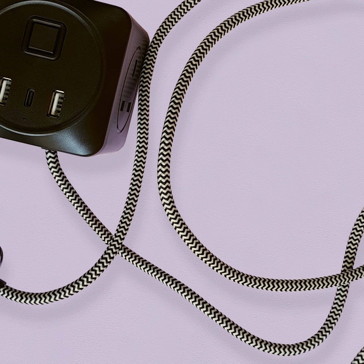 Decorative Triple Socket and USB 2m Extension Lead in Black