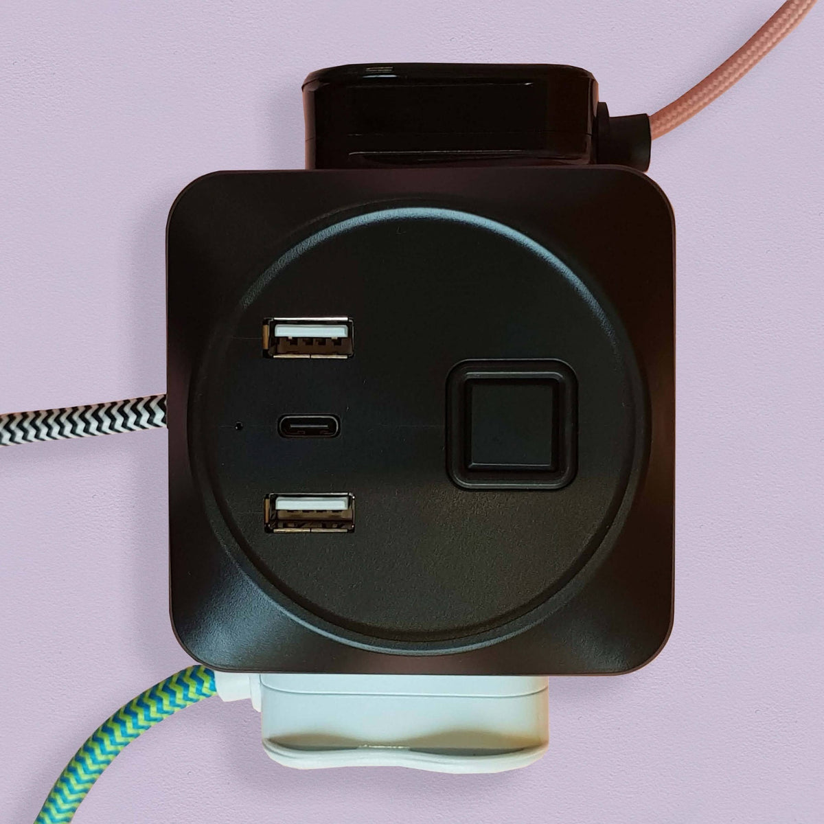 Decorative Triple Socket and USB 2m Extension Lead in Black