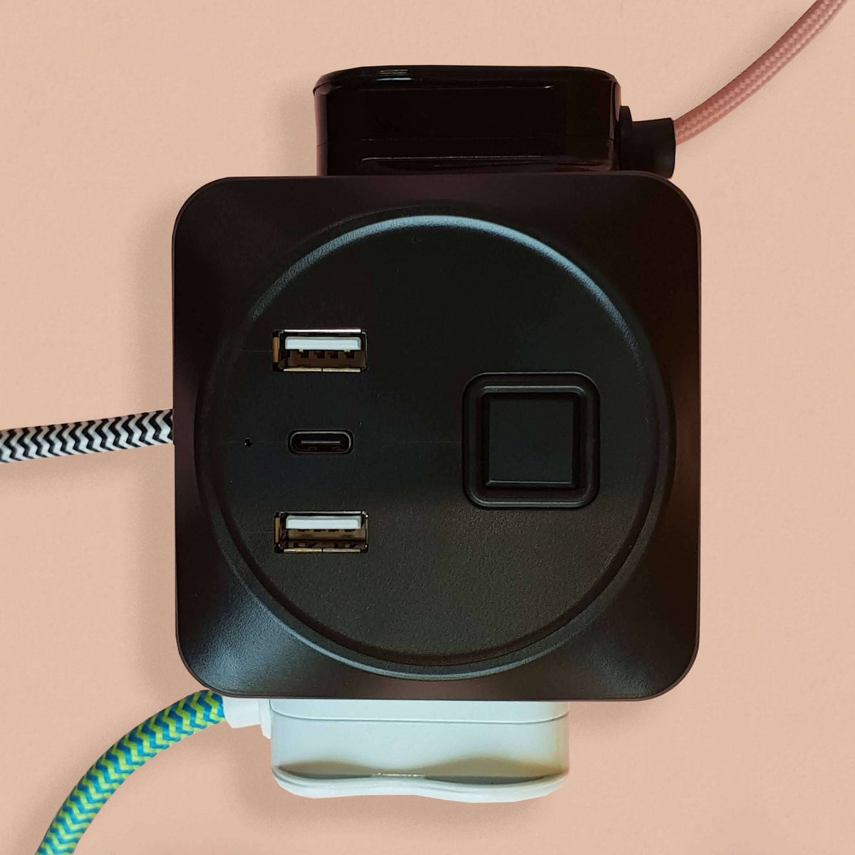 Decorative Triple Socket and USB 2m Extension Lead in Black