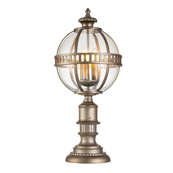 Halleron 3 Light Outdoor Pedestal Lantern in Burnished Bronze