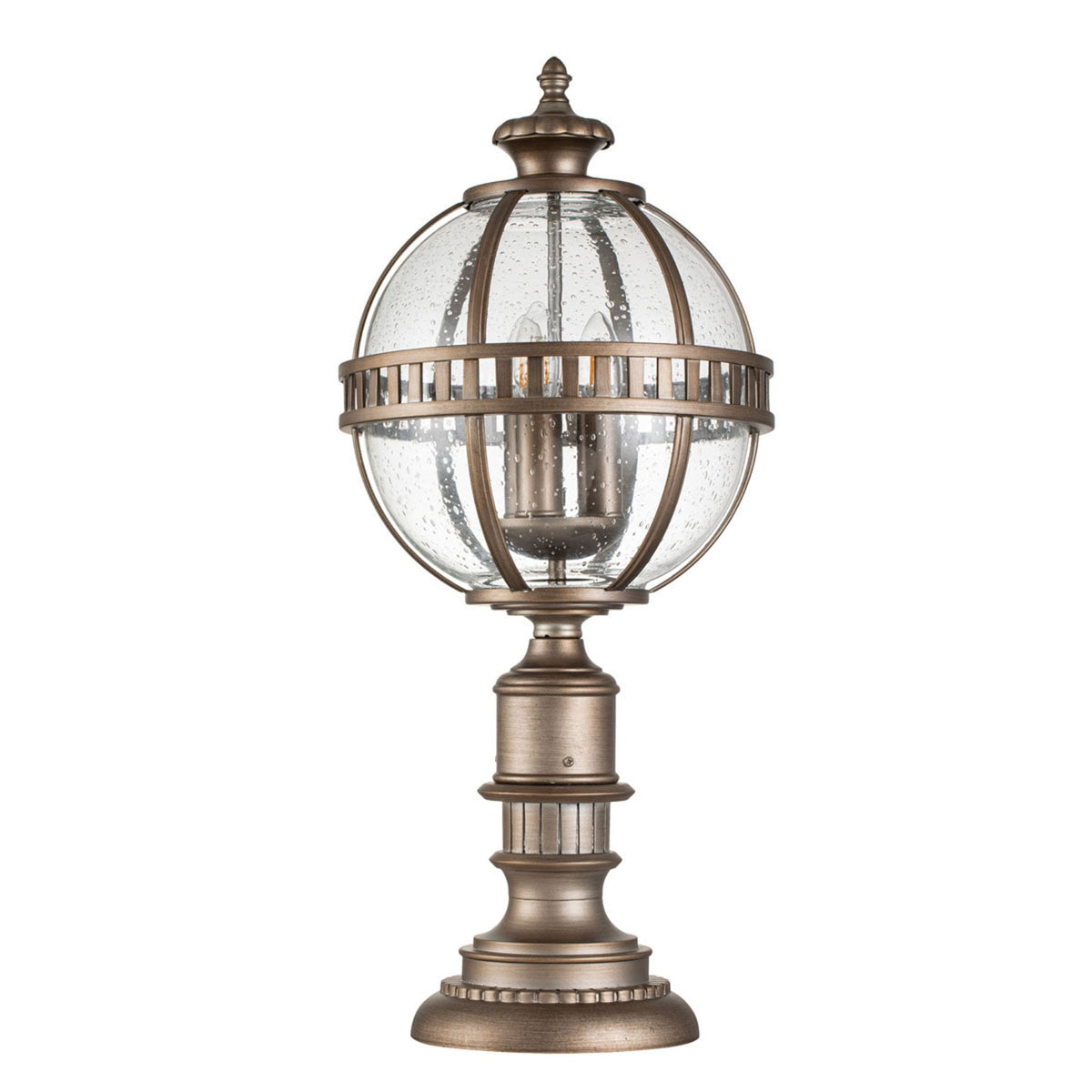 Halleron 3 Light Outdoor Pedestal Lantern in Burnished Bronze