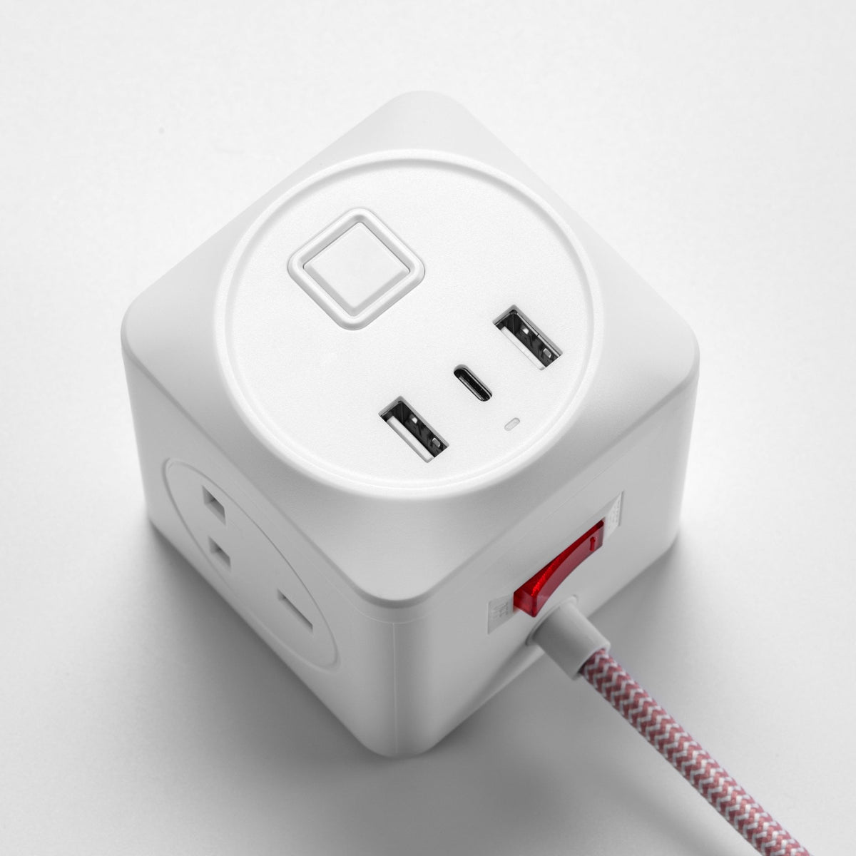 Decorative Triple Socket and USB 2m Extension Lead in White & Pink