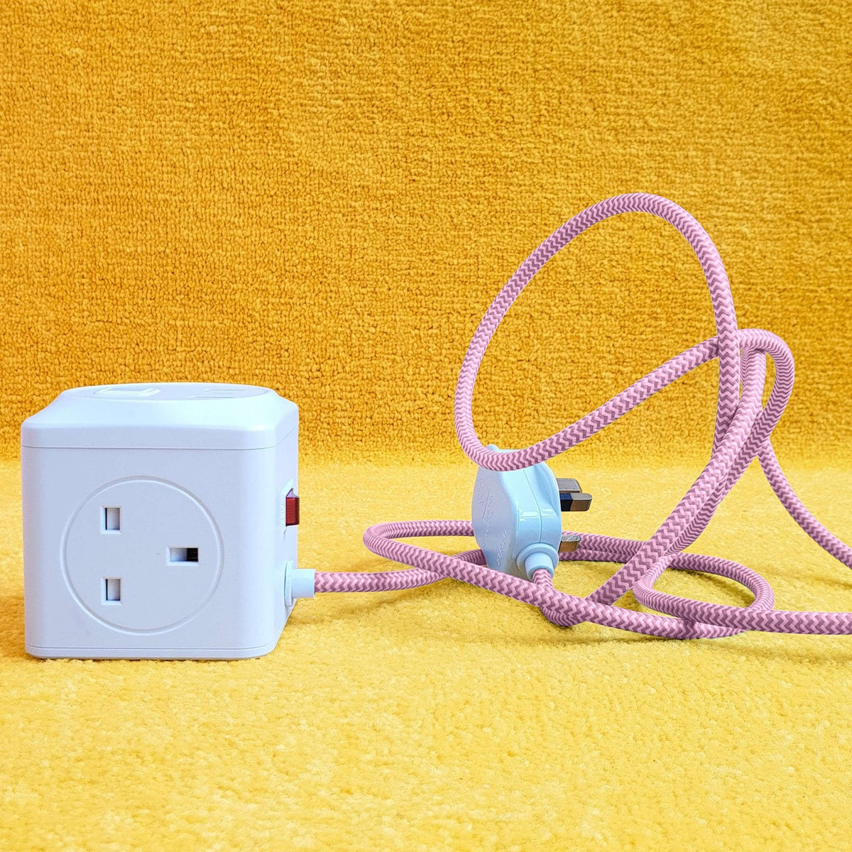 Decorative Triple Socket and USB 2m Extension Lead in White & Pink