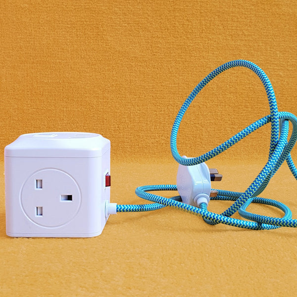 Decorative Triple Socket and USB 2m Extension Lead in White & Green