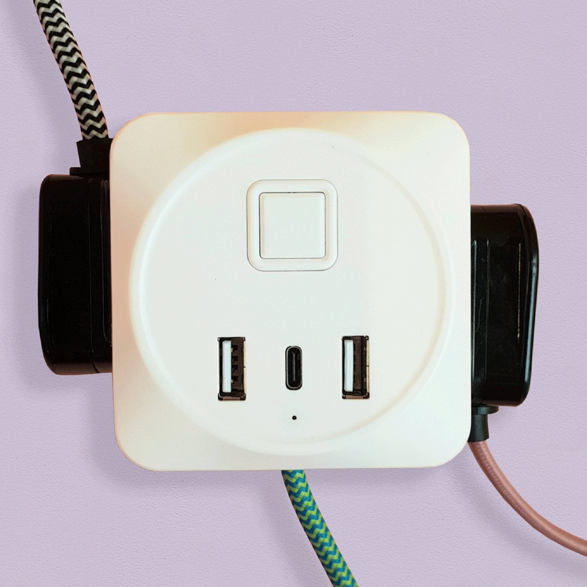 Decorative Triple Socket and USB 2m Extension Lead in White & Green