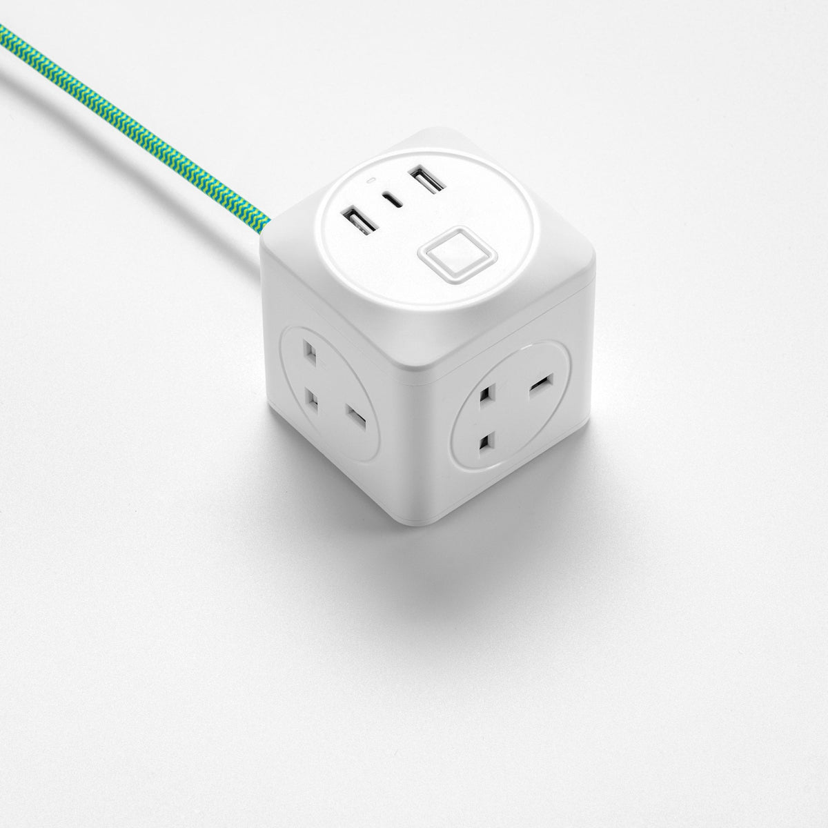 Decorative Triple Socket and USB 2m Extension Lead in White & Green