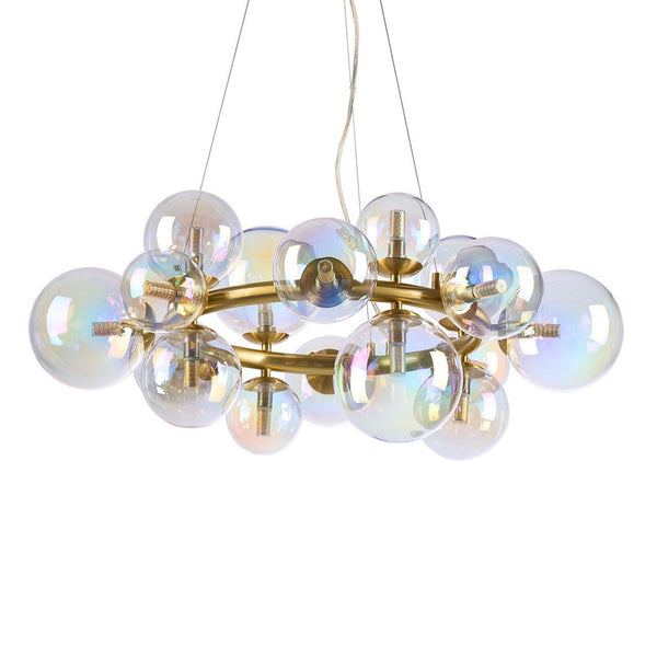 Shute 16lt Circular Pendant in Satin Gold & Iridescent Glass