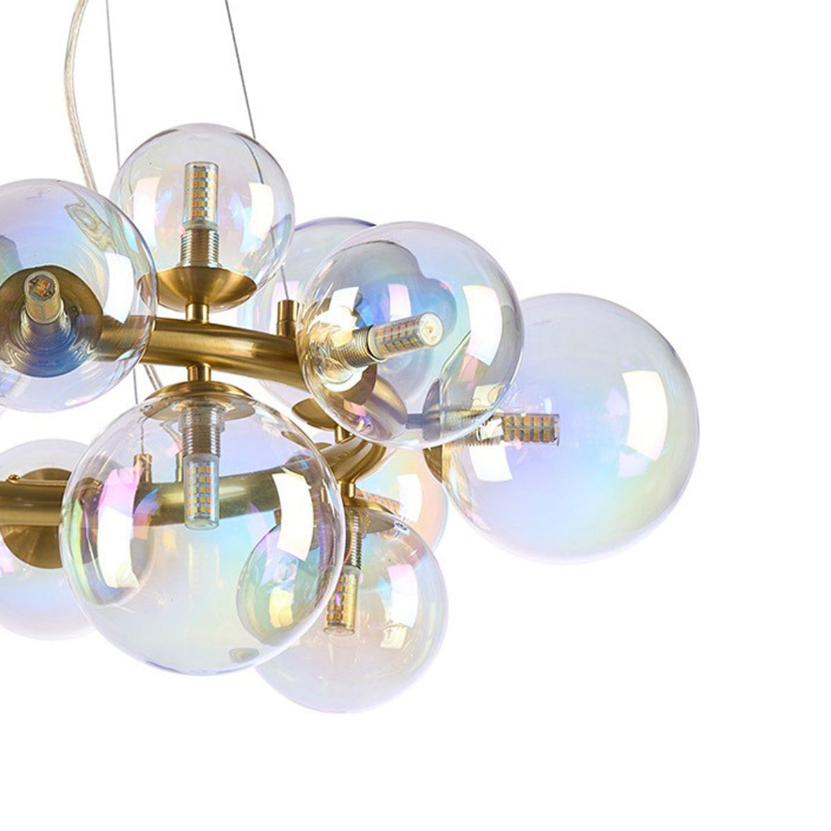 Shute 16lt Circular Pendant in Satin Gold & Iridescent Glass