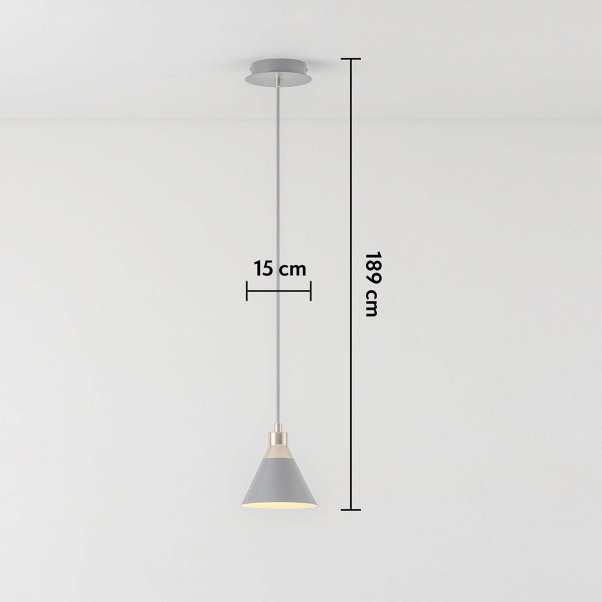 Cone Pendant Light in Charcoal Grey & Brass