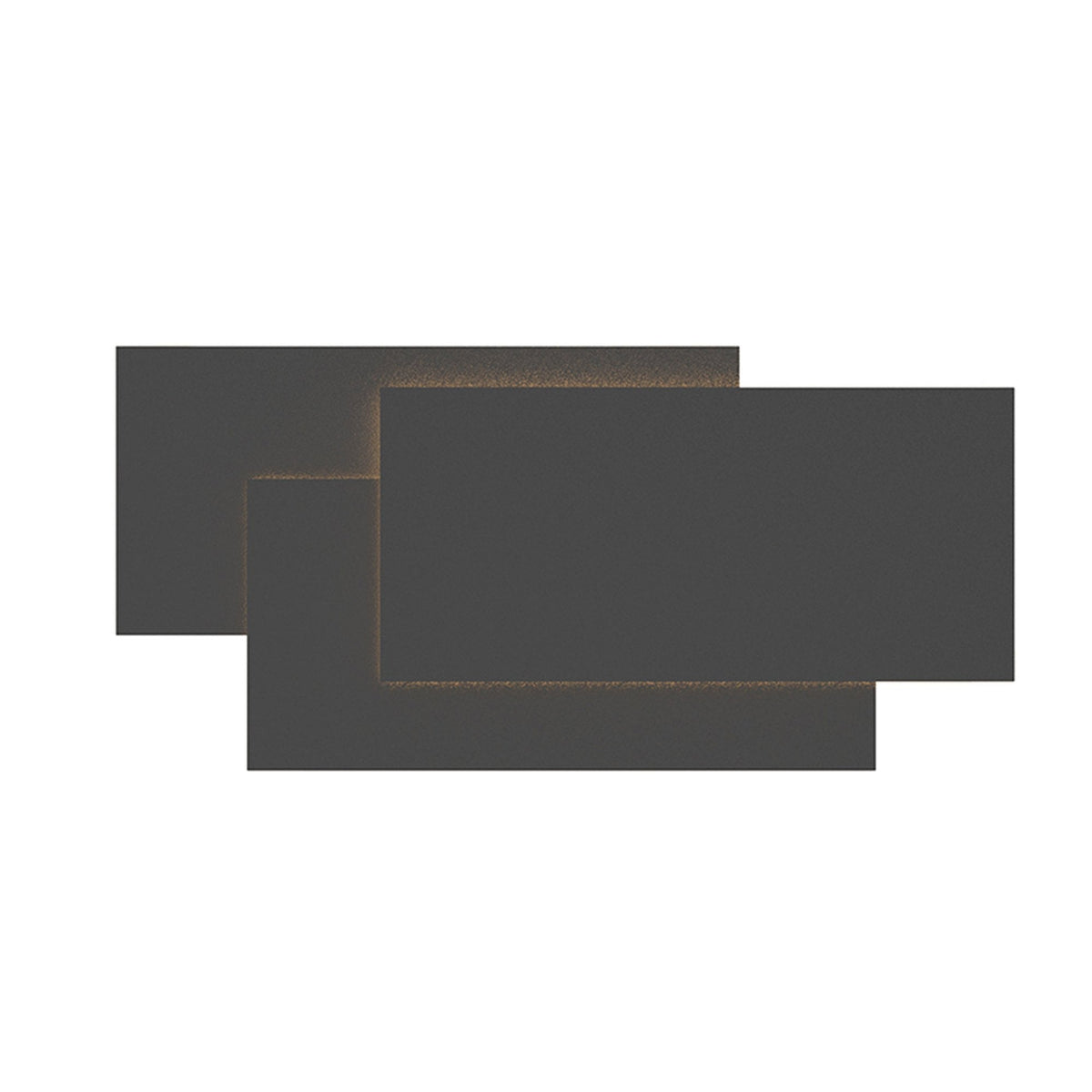 A dark grey wall sconce with three overlapping rectangular panels, creating subtle light.