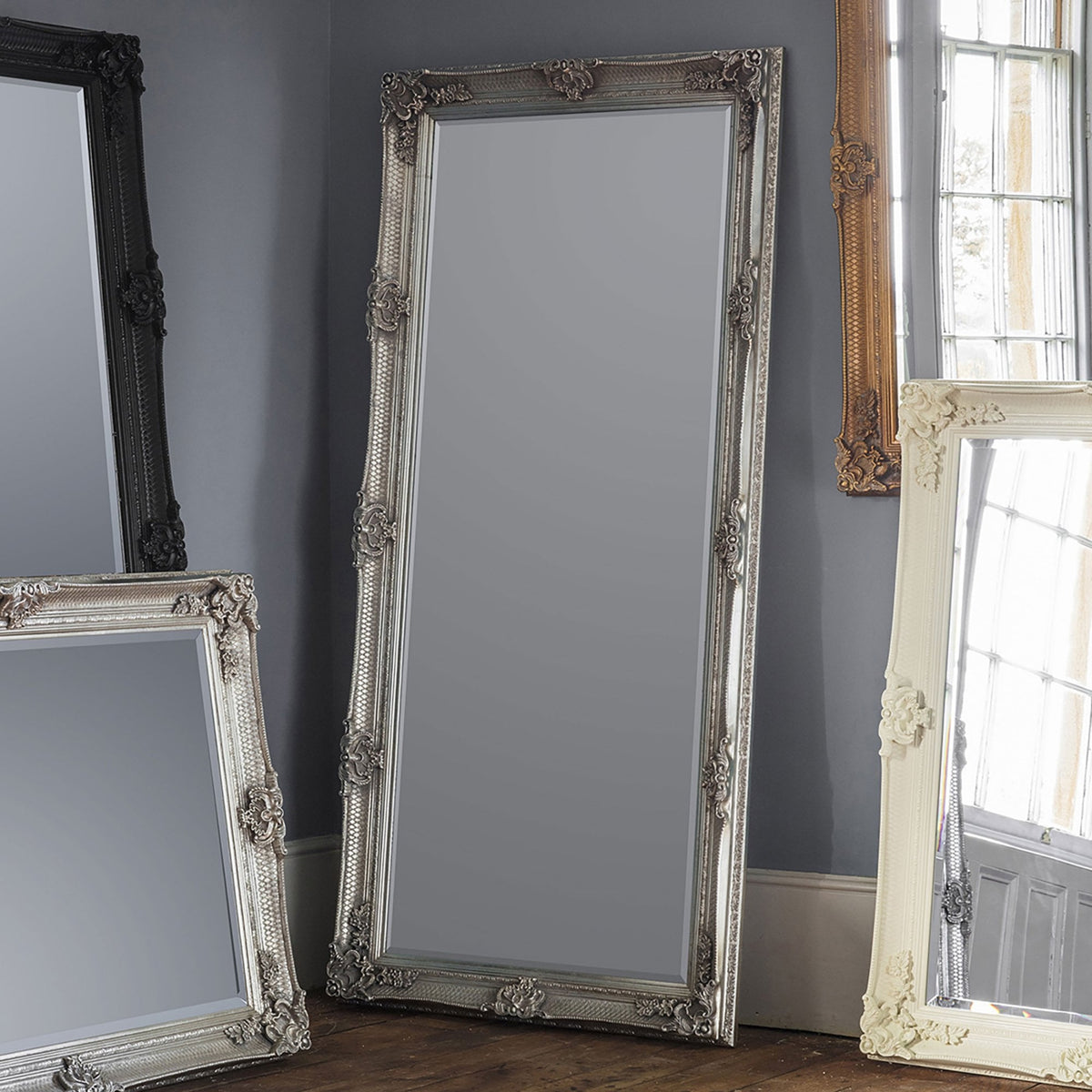 Bucklebury Aged Silver Wood Rectangle Leaner Mirror