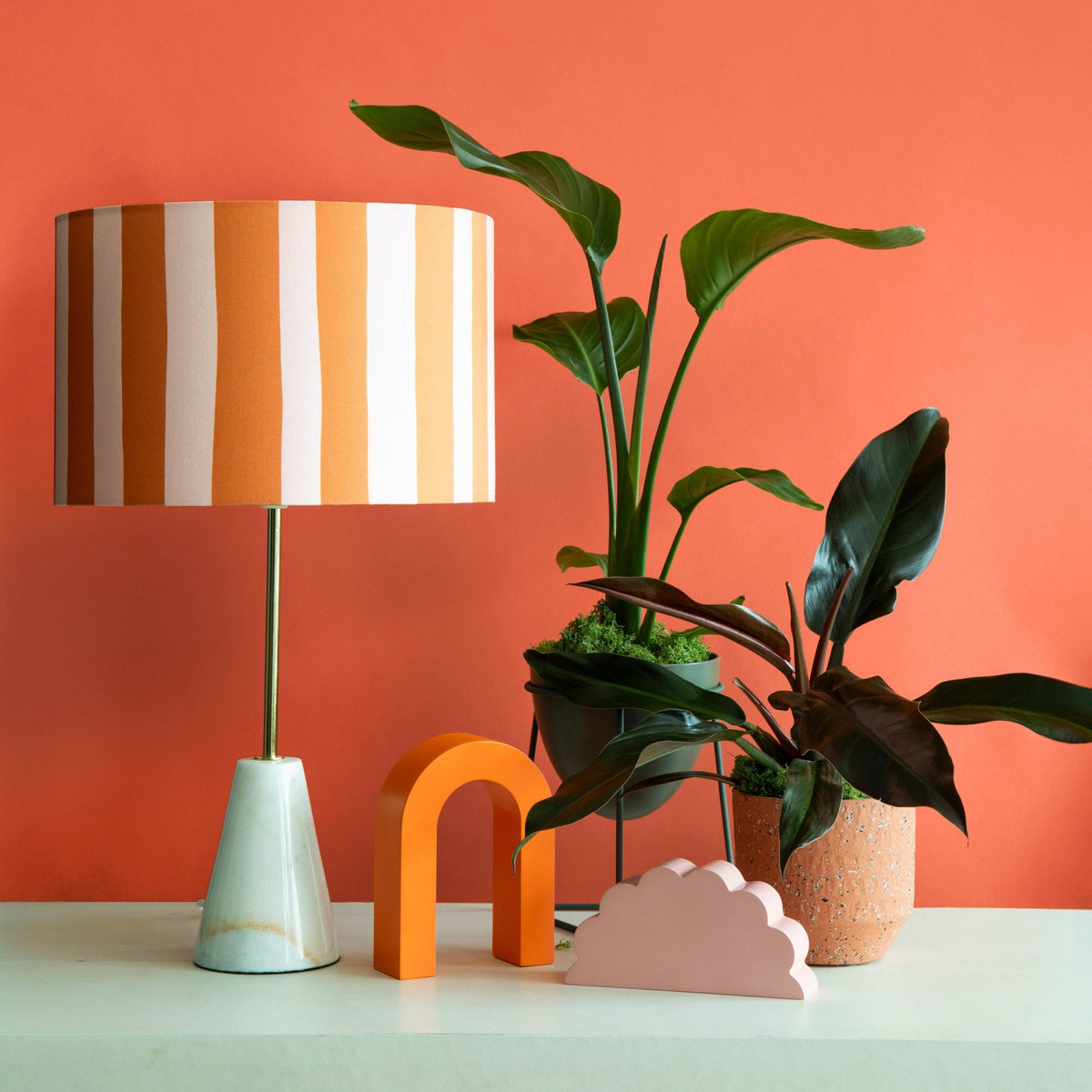 Striped 350mm Drum Shade in Pink & Orange