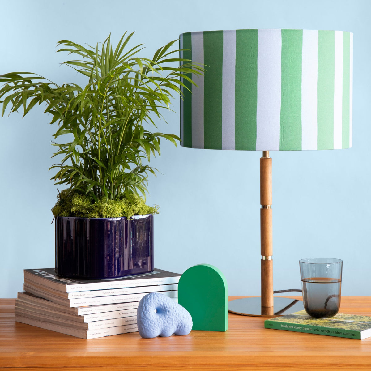 Striped 350mm Drum Shade in Blue & Green