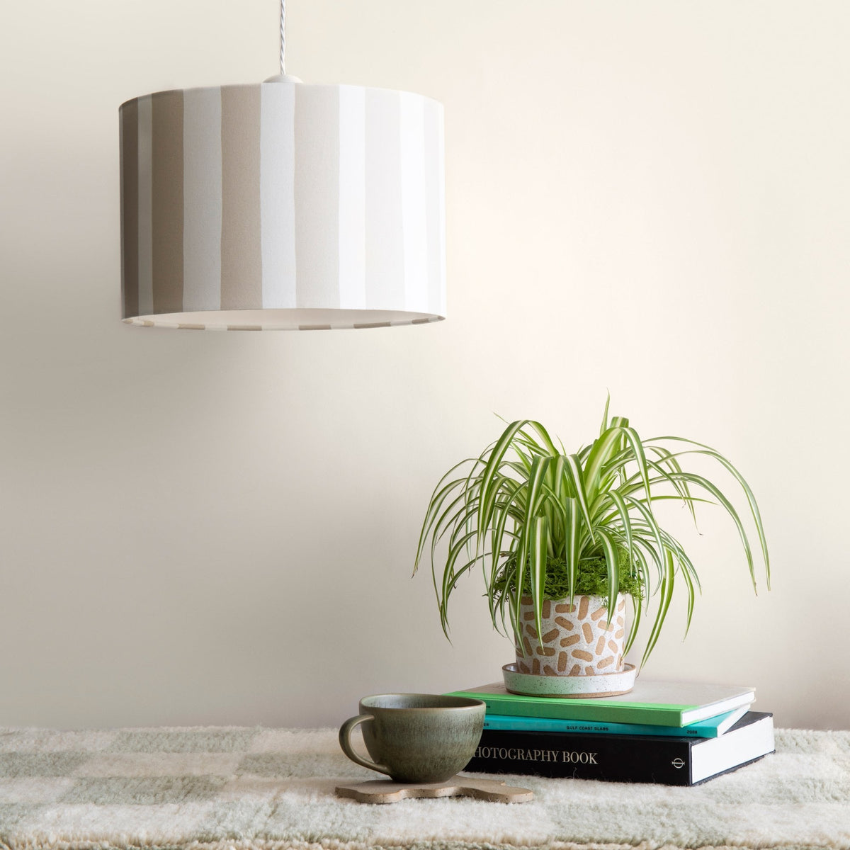 Striped 350mm Drum Shade in Sand & White