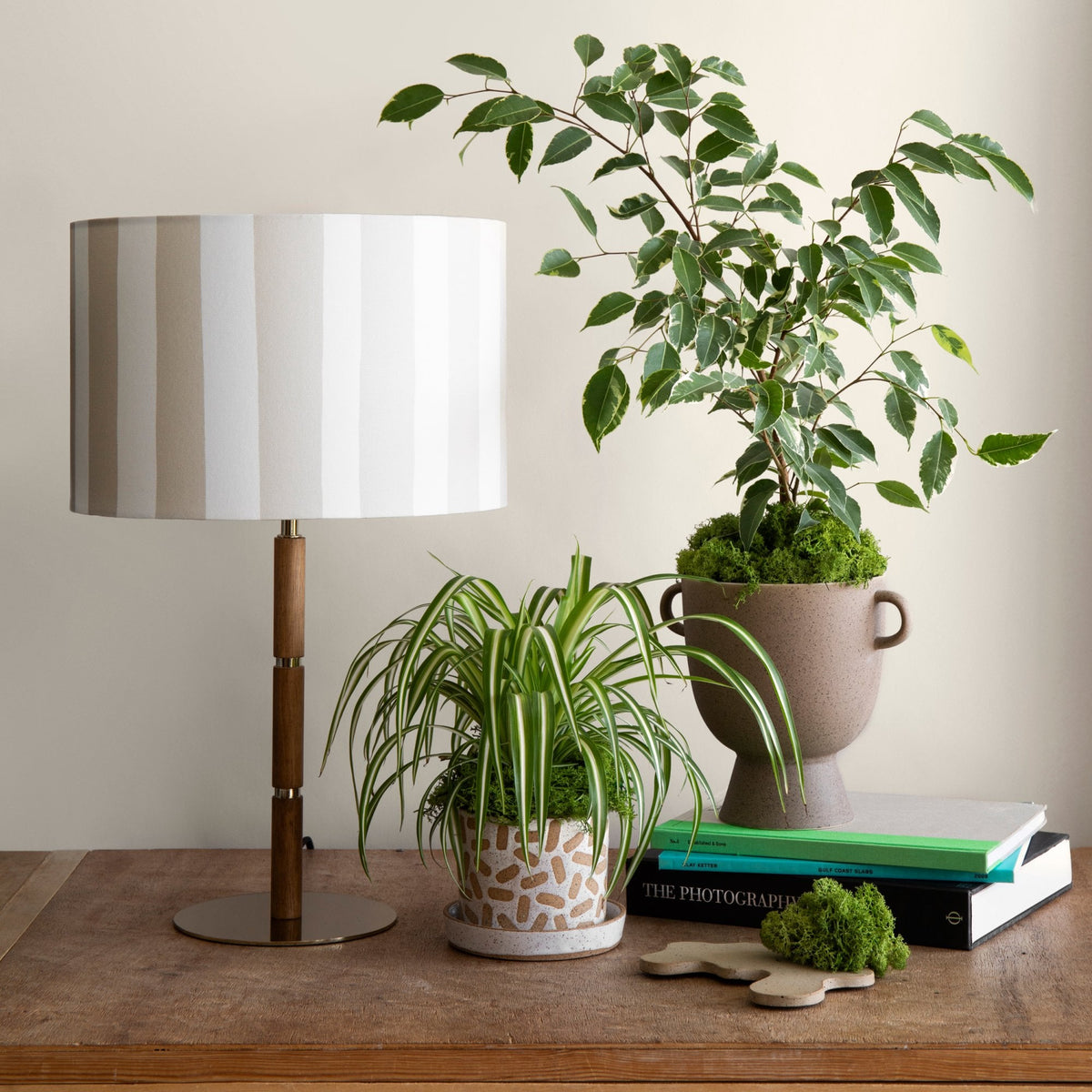 Striped 350mm Drum Shade in Sand & White