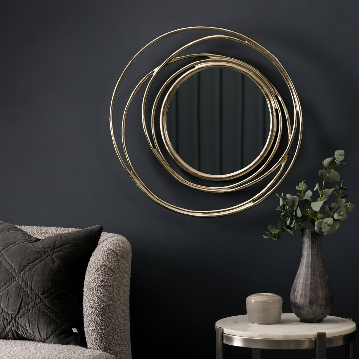 Sonning Satin Gold Decorative Round Wall Mirror