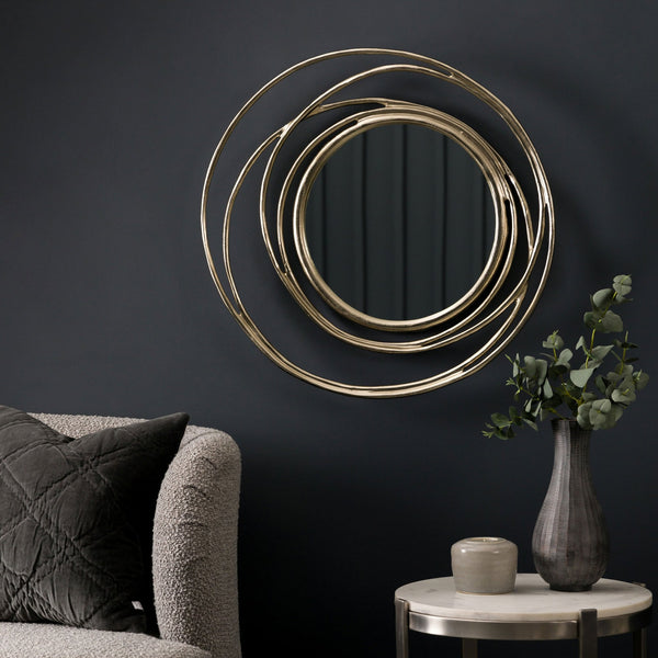 Sonning Satin Gold Decorative Round Wall Mirror