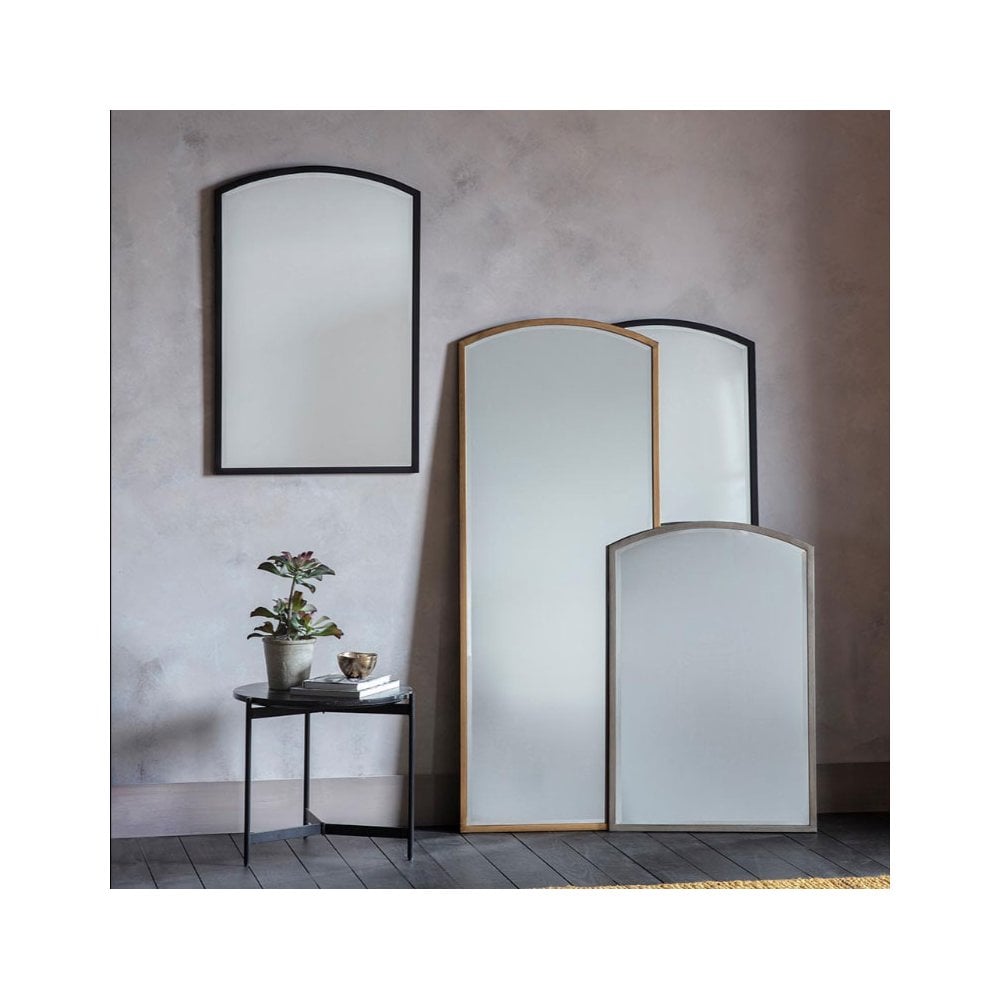 Winkfield Aged Black Finished Metal Frame Tall Arch Wall Mirror