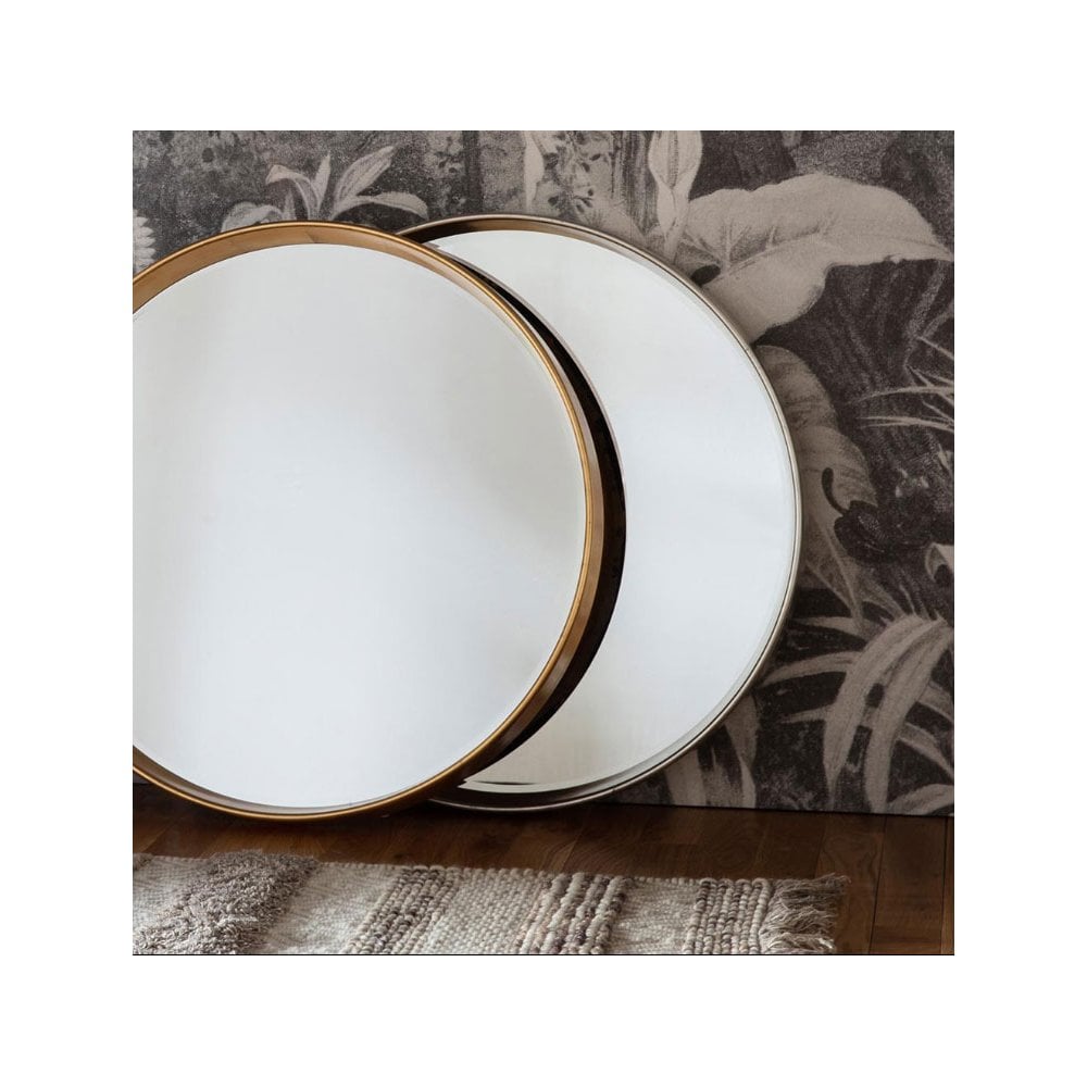 Kintbury Aged Silver Finished Wood Framed Round Wall Mirror