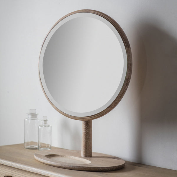 Rushcombe Table Top Mirror in Natural Oak with Inset Vanity Tray
