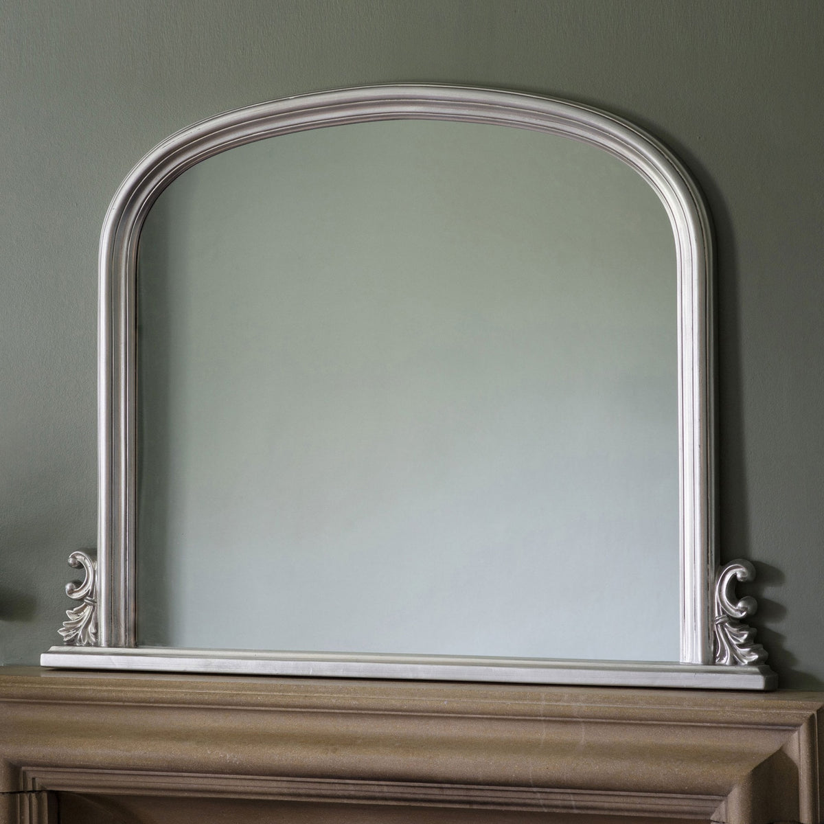 Pangbourne Silver Leaf Arch Framed Over Mantel Mirror