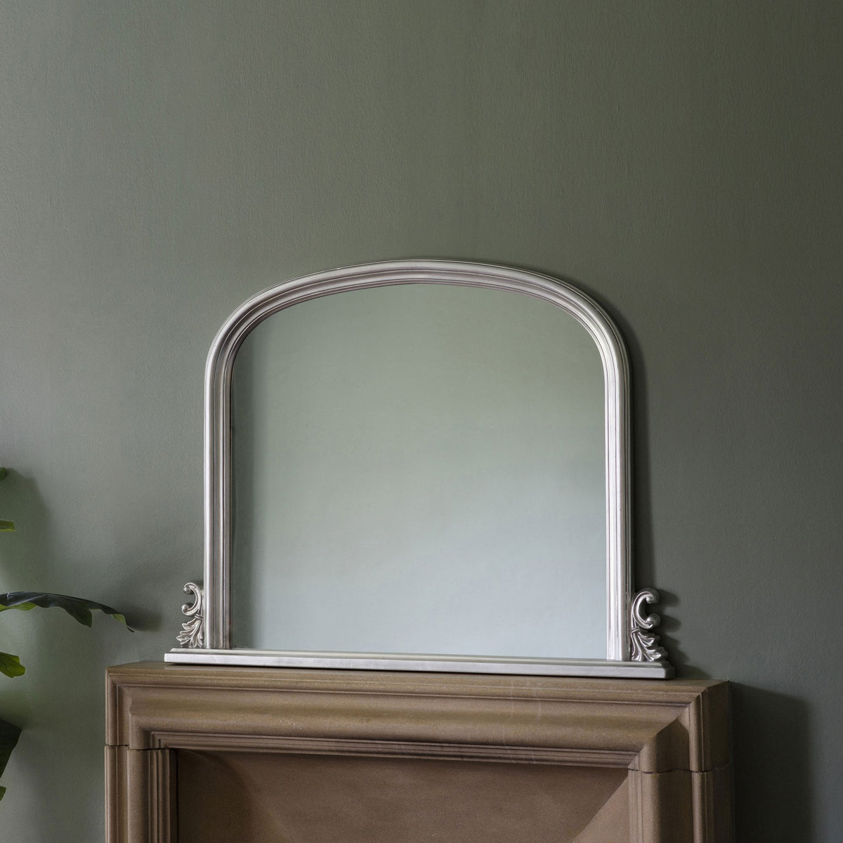 Pangbourne Silver Leaf Arch Framed Over Mantel Mirror