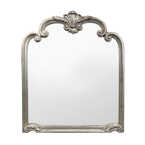 Marlston Aged Silver Ornate Arched Rectangular Over Mantel Mirror