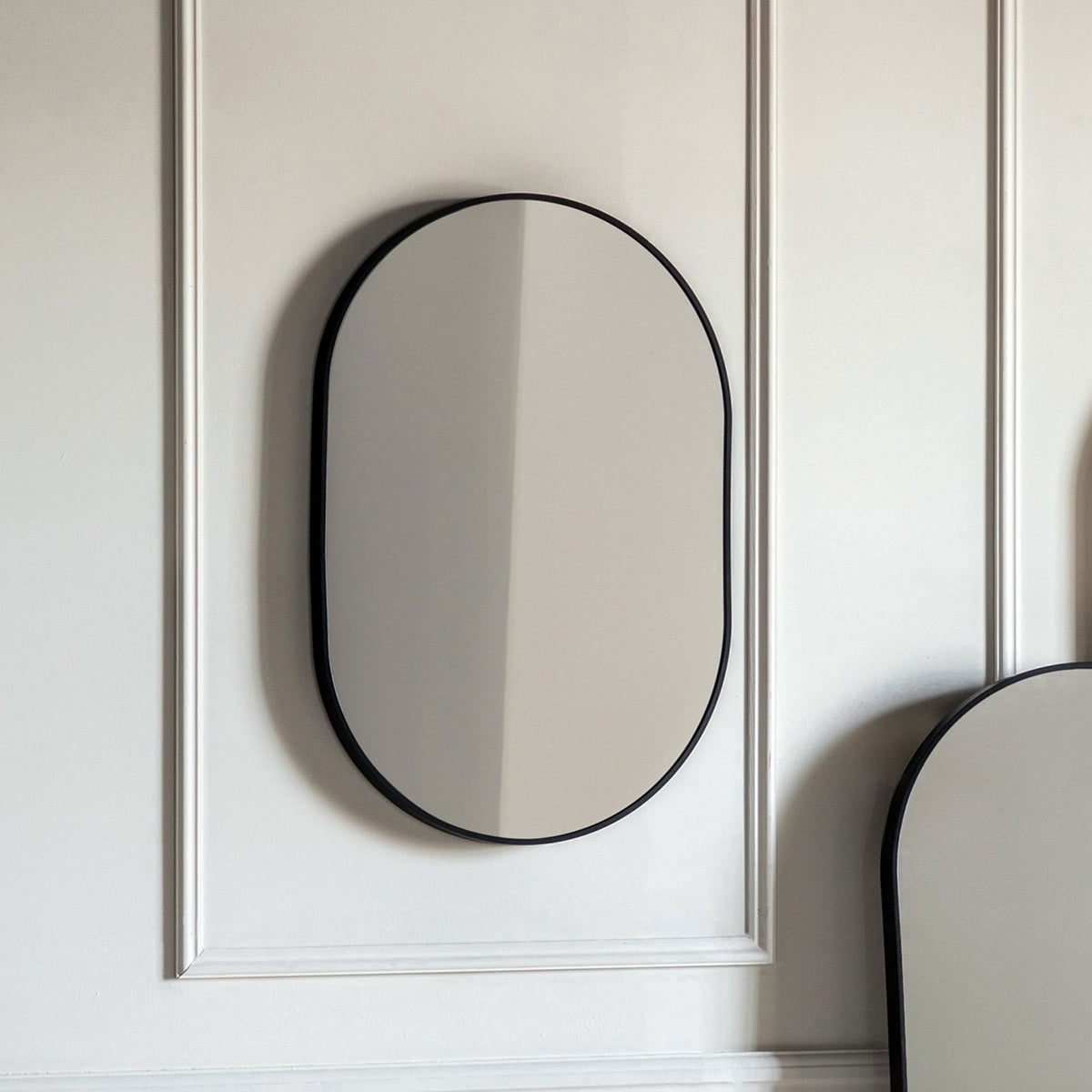 Avington Medium Black Delicate Frame Ellipse Wall Mirror