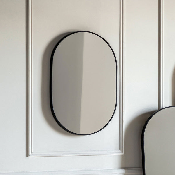 Avington Medium Black Delicate Frame Ellipse Wall Mirror