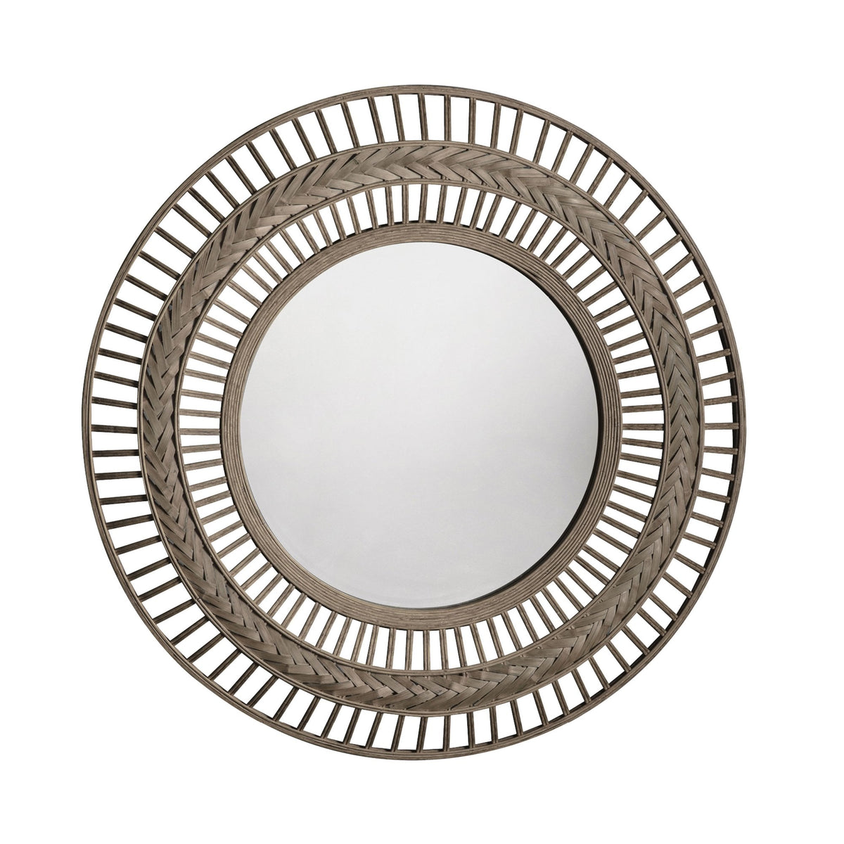 Grazeley Grey Stained Bamboo Framed Round Wall Mirror