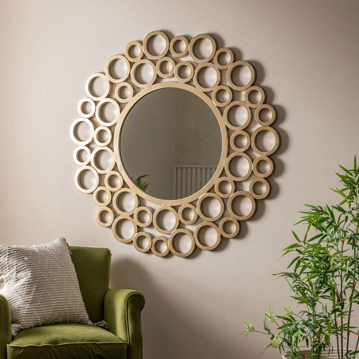 Theale Multi Ring Warm Gold Finished Framework Round Wall Mirror